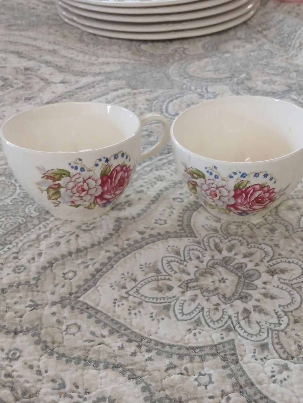 La Vie En Rose White Porcelain Teacups with Pink Floral Pattern